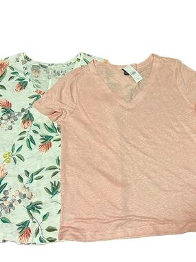 SET OF 2 ANN TAYLOR & LOFT TEE SHIRTS PINK & FLORAL SZ LG